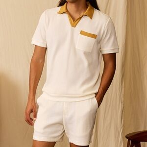 NWOT Dandy Del Mar Cannes Waffle Knit Polo Shirt & Shorts Set 100% Cotton Cream
